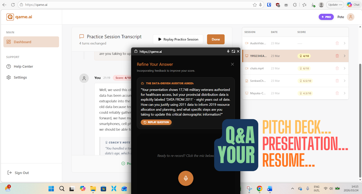 Qame.ai | AI Presentation Coach & Mock Q&A Prep